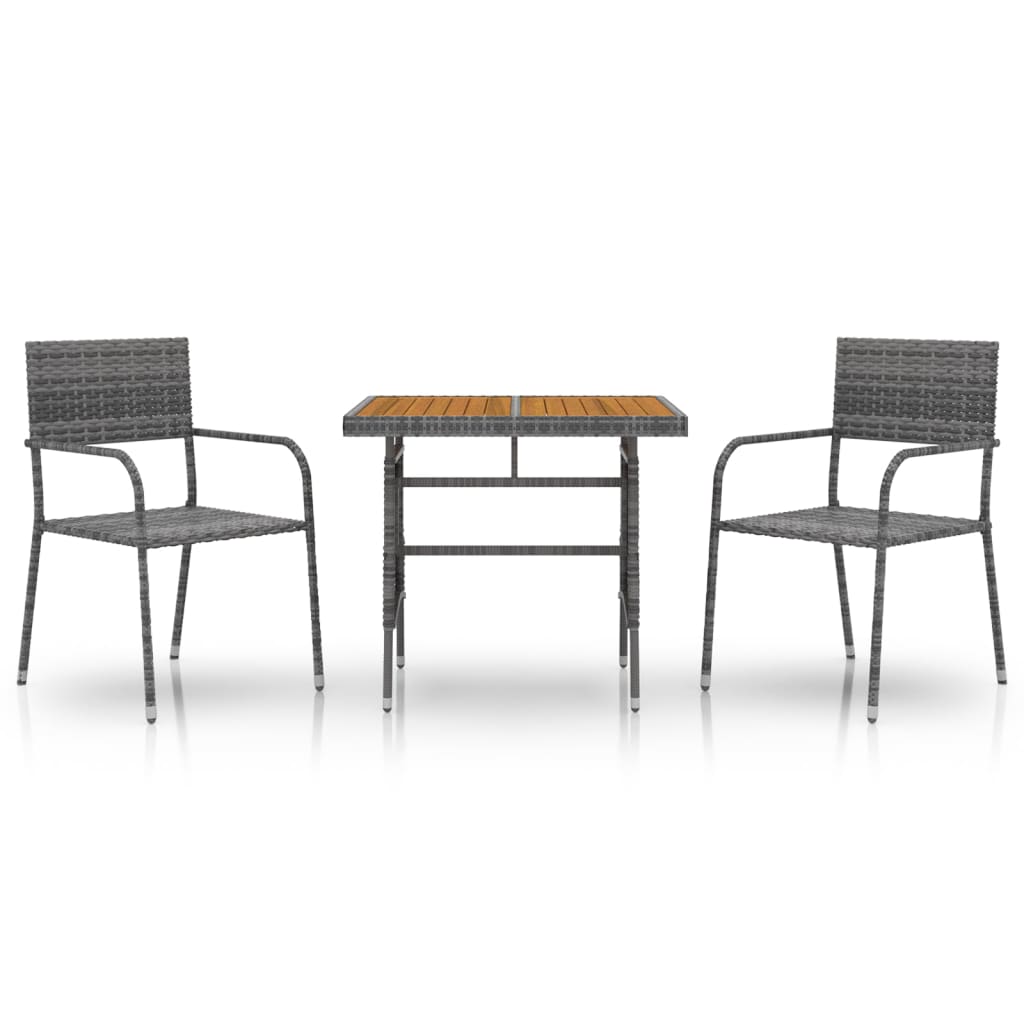 vidaXL 3 Piece Outdoor Dining Set Poly Rattan Grey