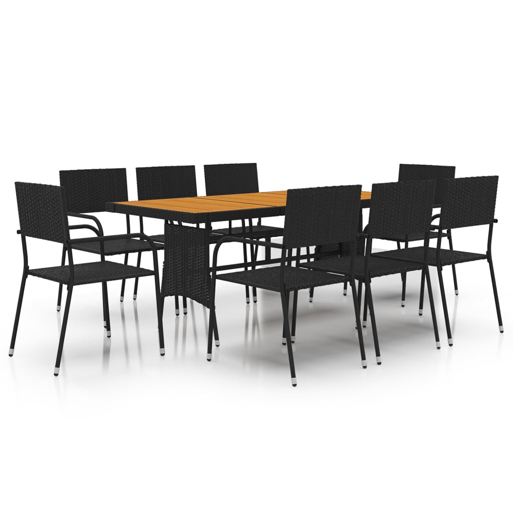 vidaXL 9 Piece Outdoor Dining Set Poly Rattan Black