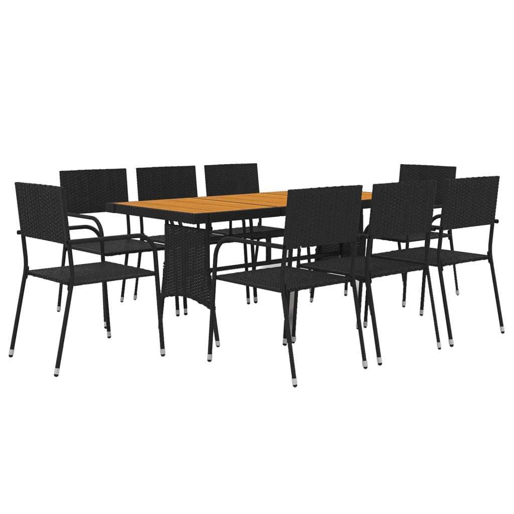 vidaXL 9 Piece Outdoor Dining Set Poly Rattan Black