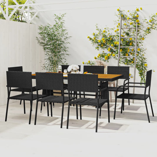 vidaXL 9 Piece Outdoor Dining Set Poly Rattan Black