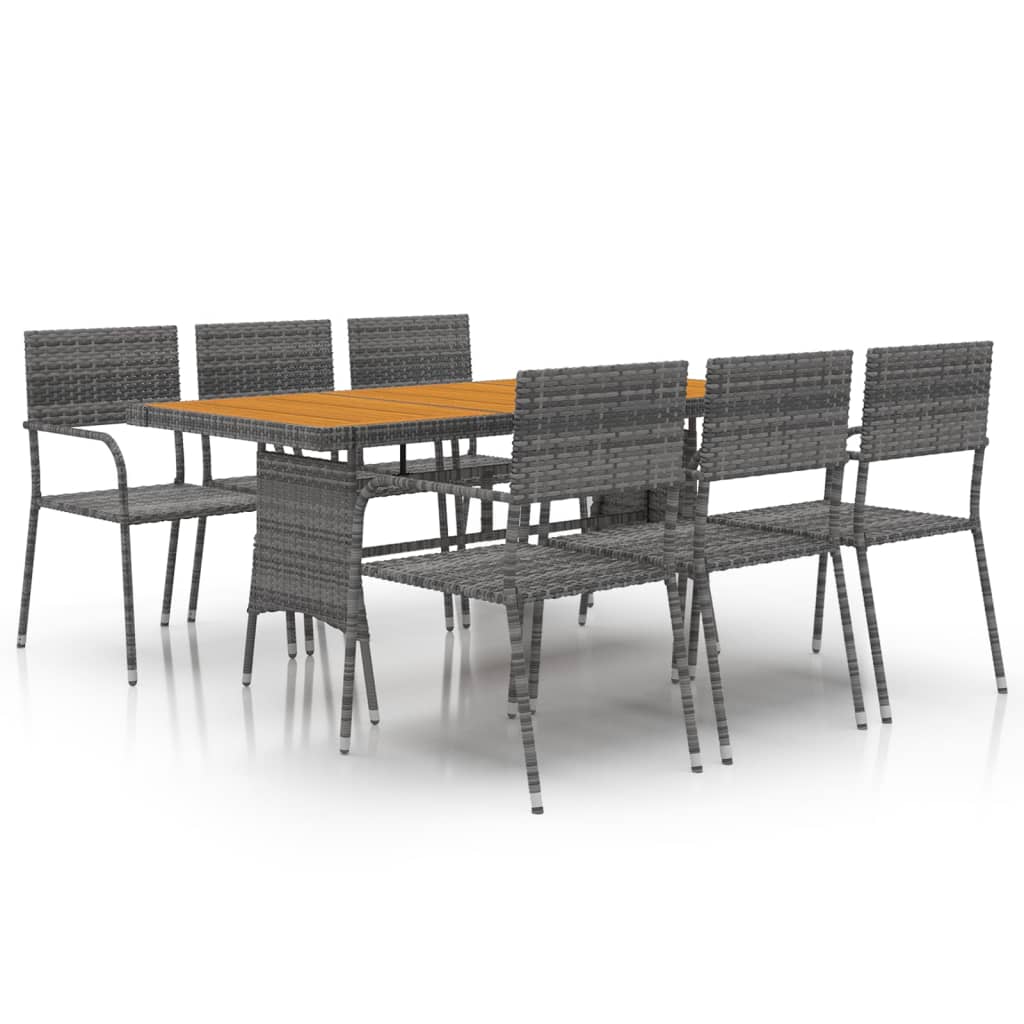 Outdoor Dining Set | Grey | PE rattan, steel, solid acacia wood | 7 Piece