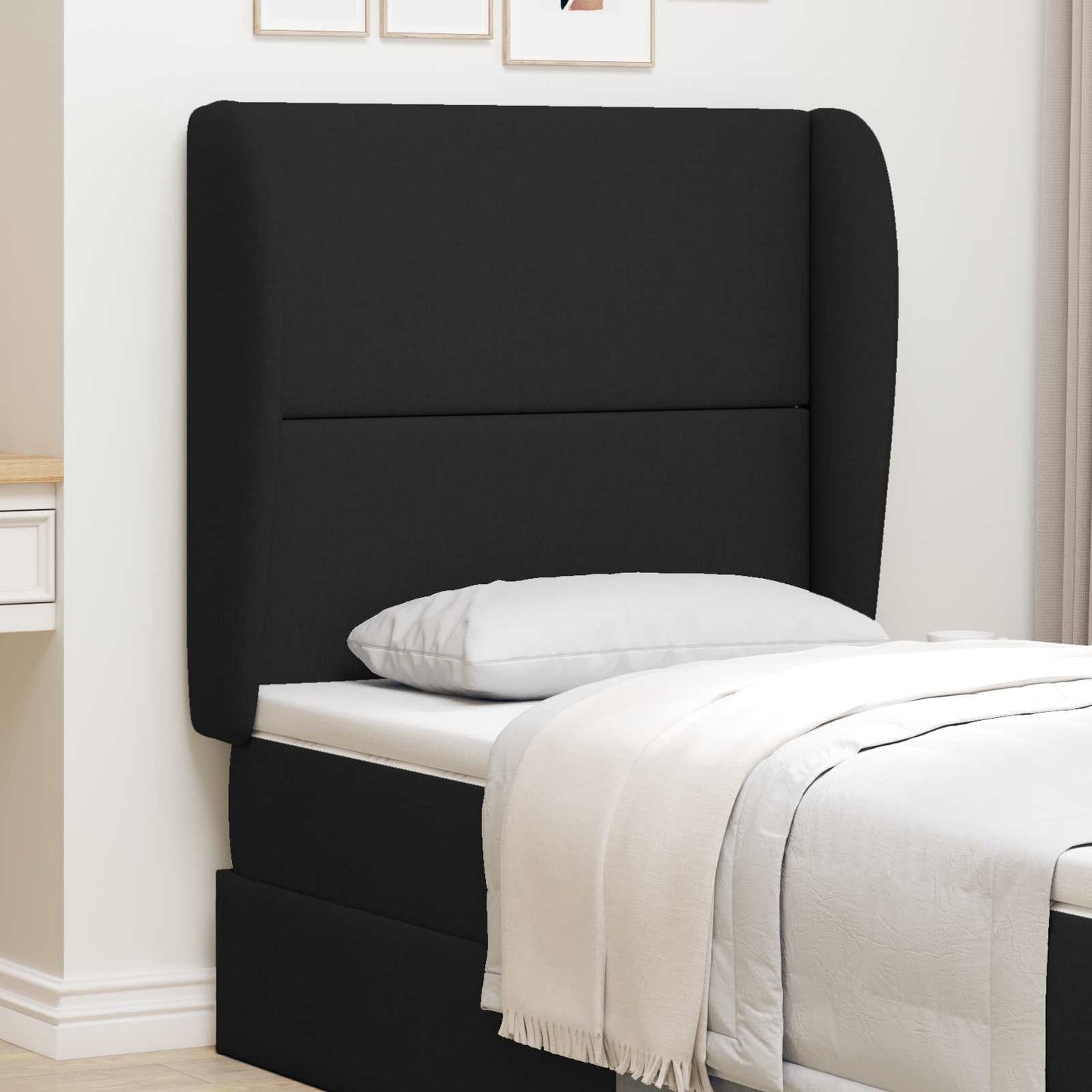 Headboard Ear Black 80 x 23 x 6 cm Fabric