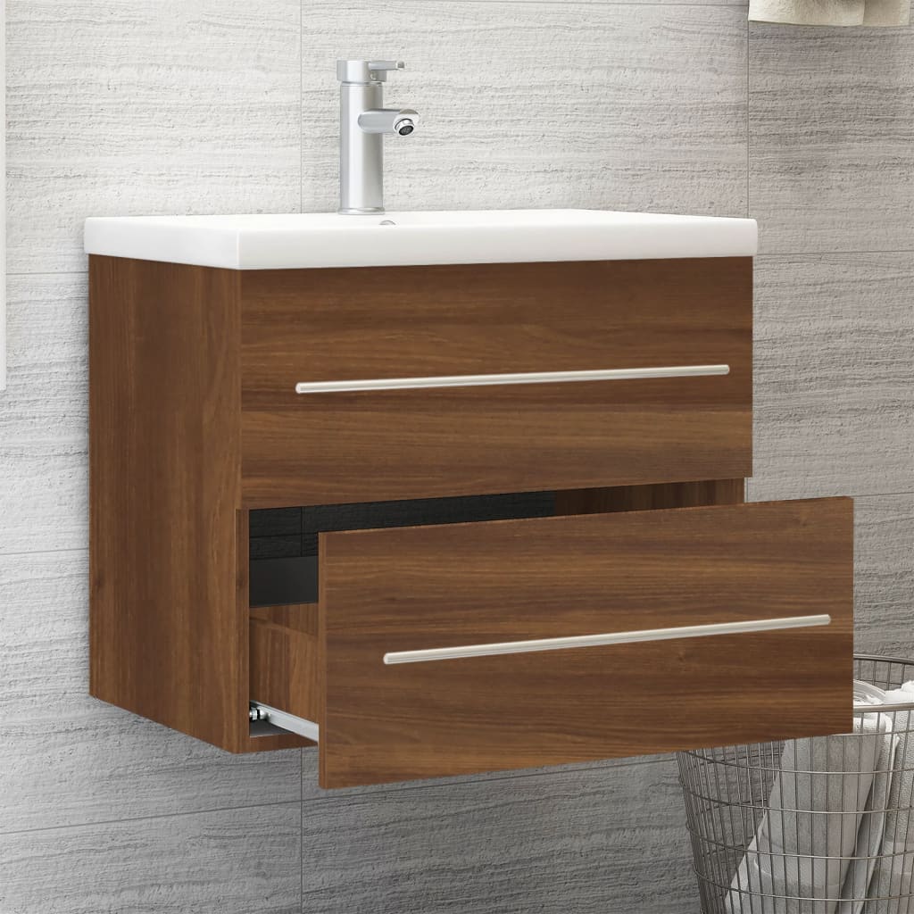 vidaXL Sink Cabinet with Built-in Basin Brown Oak Engineered Wood