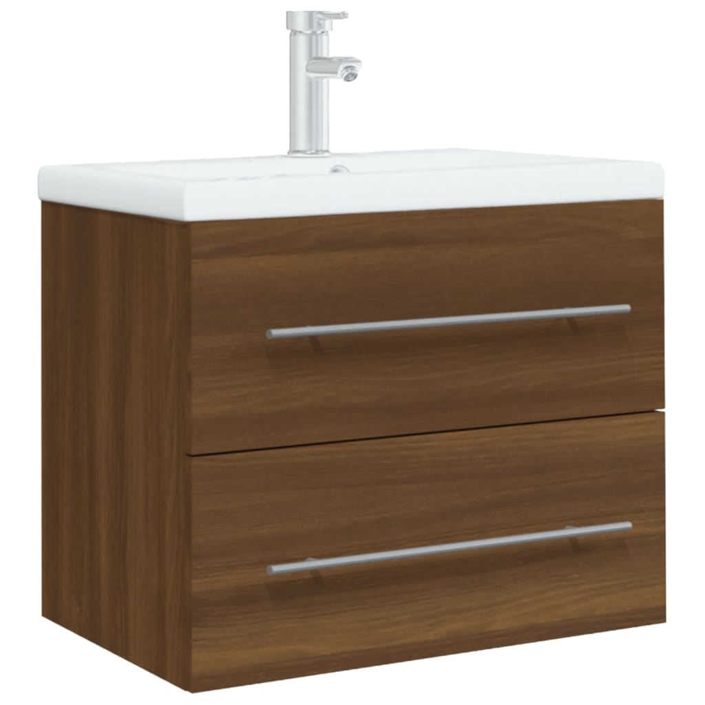 vidaXL Sink Cabinet with Built-in Basin Brown Oak Engineered Wood