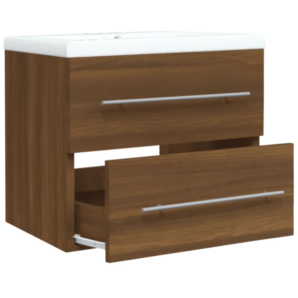 vidaXL Sink Cabinet with Built-in Basin Brown Oak Engineered Wood