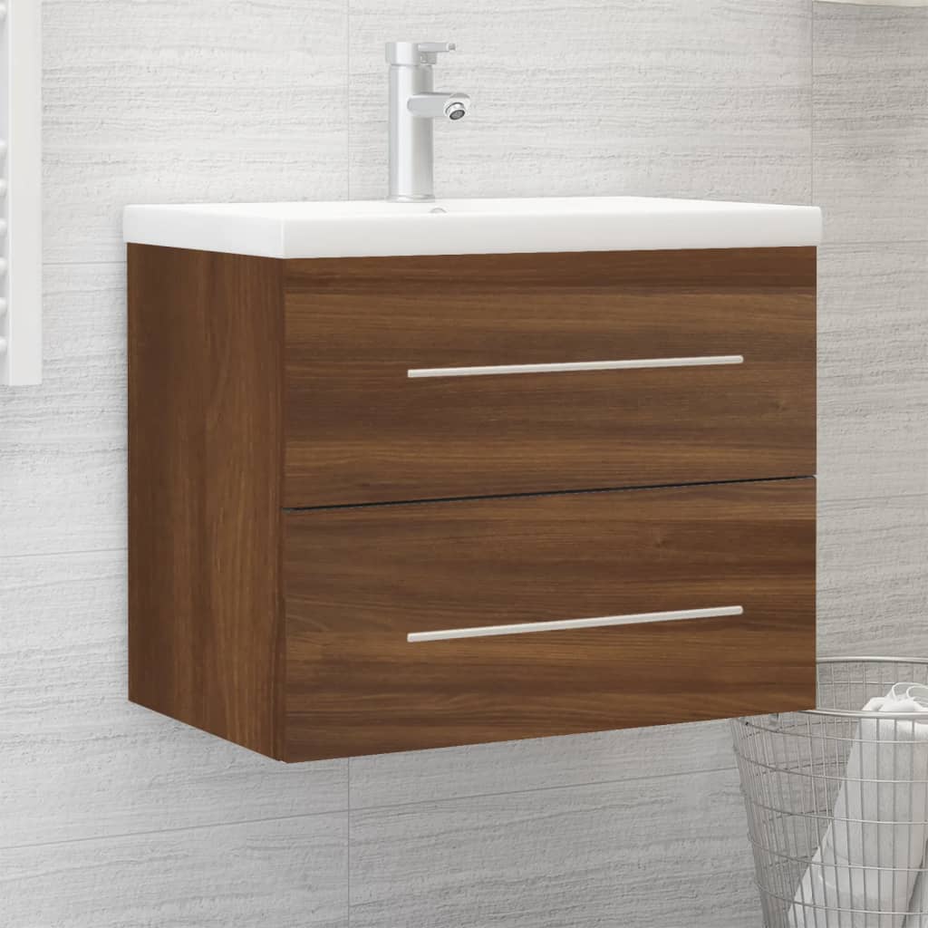 vidaXL Sink Cabinet with Built-in Basin Brown Oak Engineered Wood