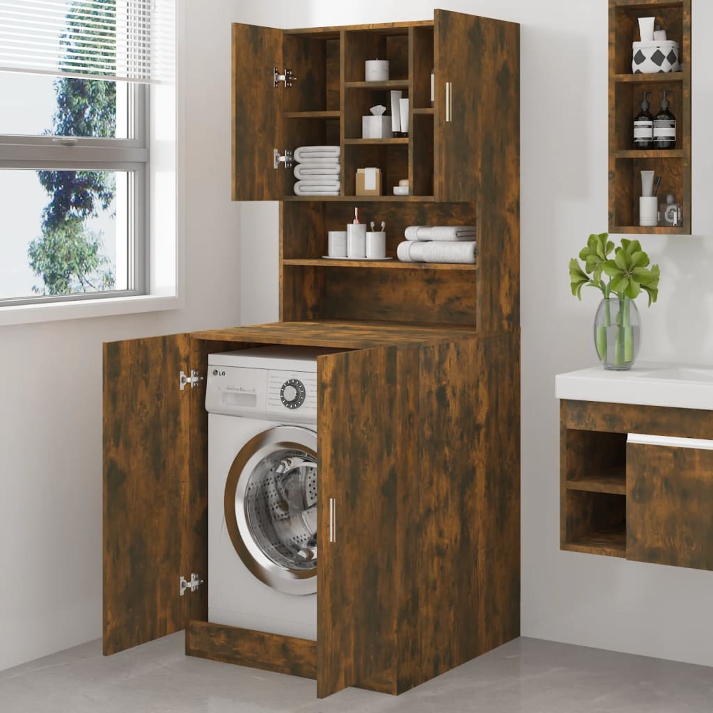 vidaXL Washing Machine Cabinet Smoked Oak Engineered Wood