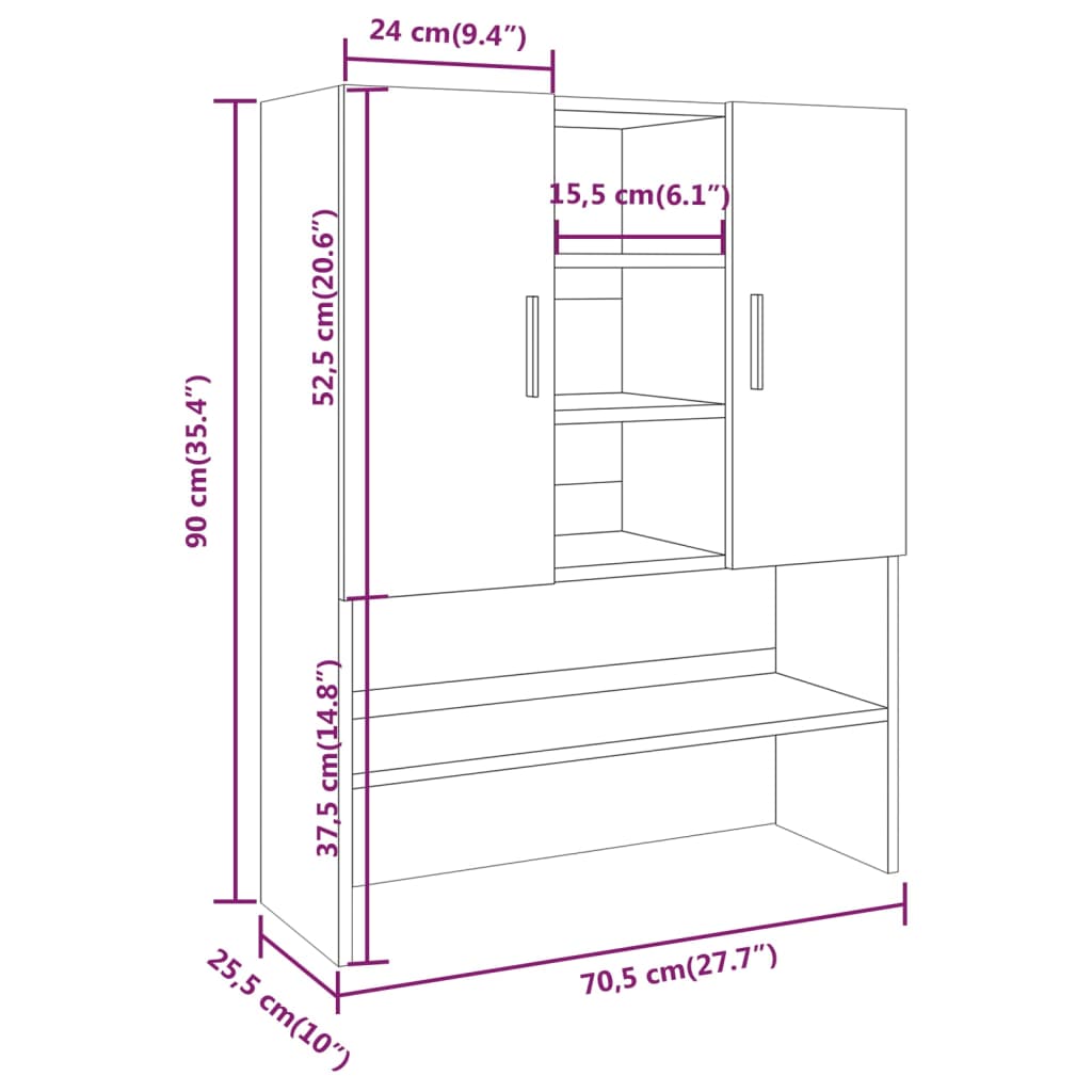 vidaXL Washing Machine Cabinet Smoked Oak Engineered Wood