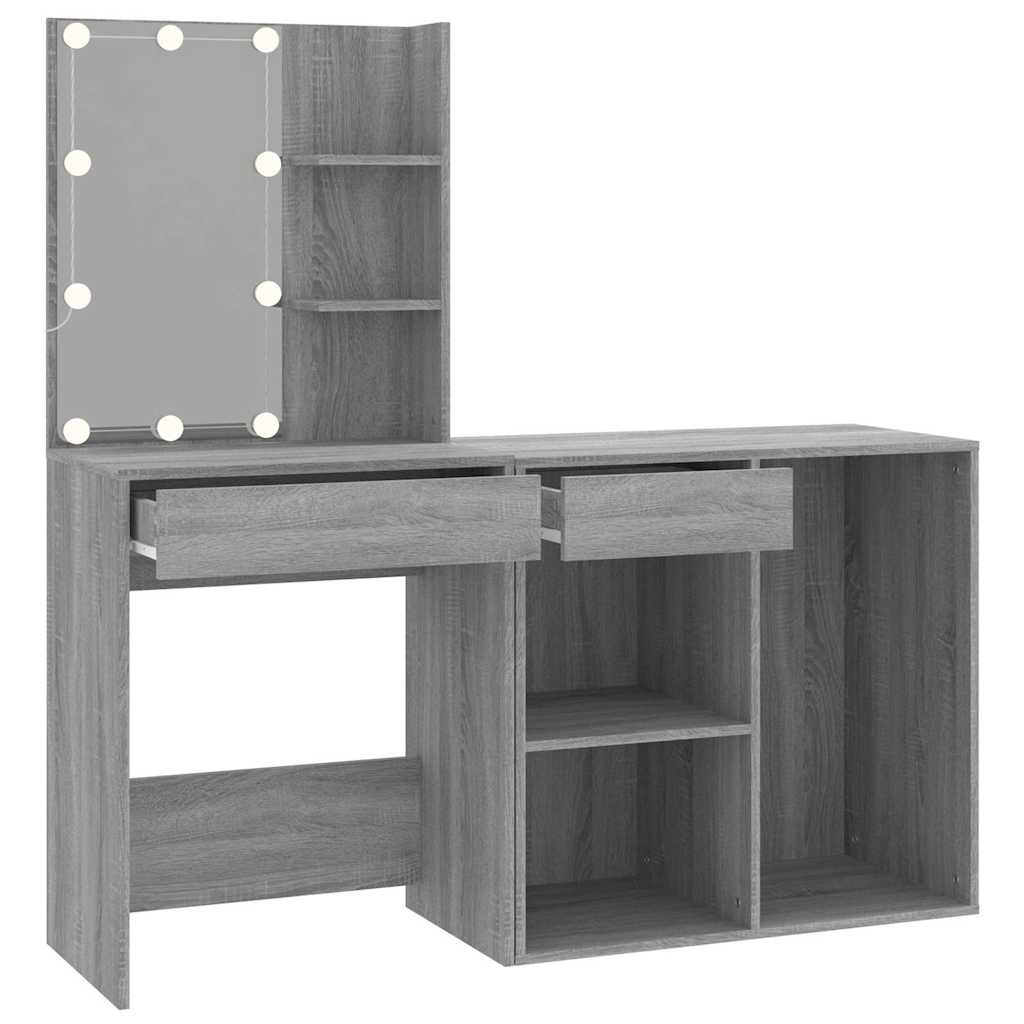 LED Dressing Table with Cabinet Grey Sonoma Engineered Wood