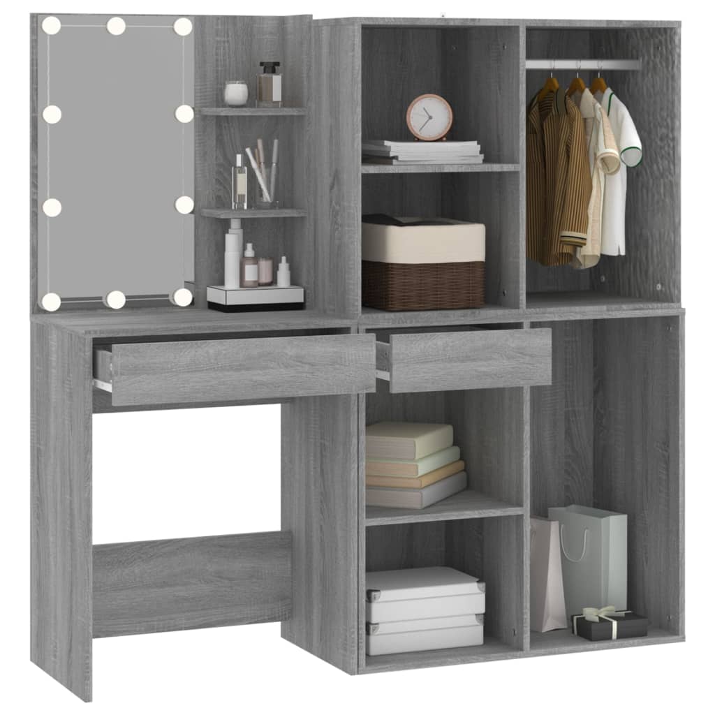 vidaXL LED Dressing Table with Cabinets Grey Sonoma Engineered Wood