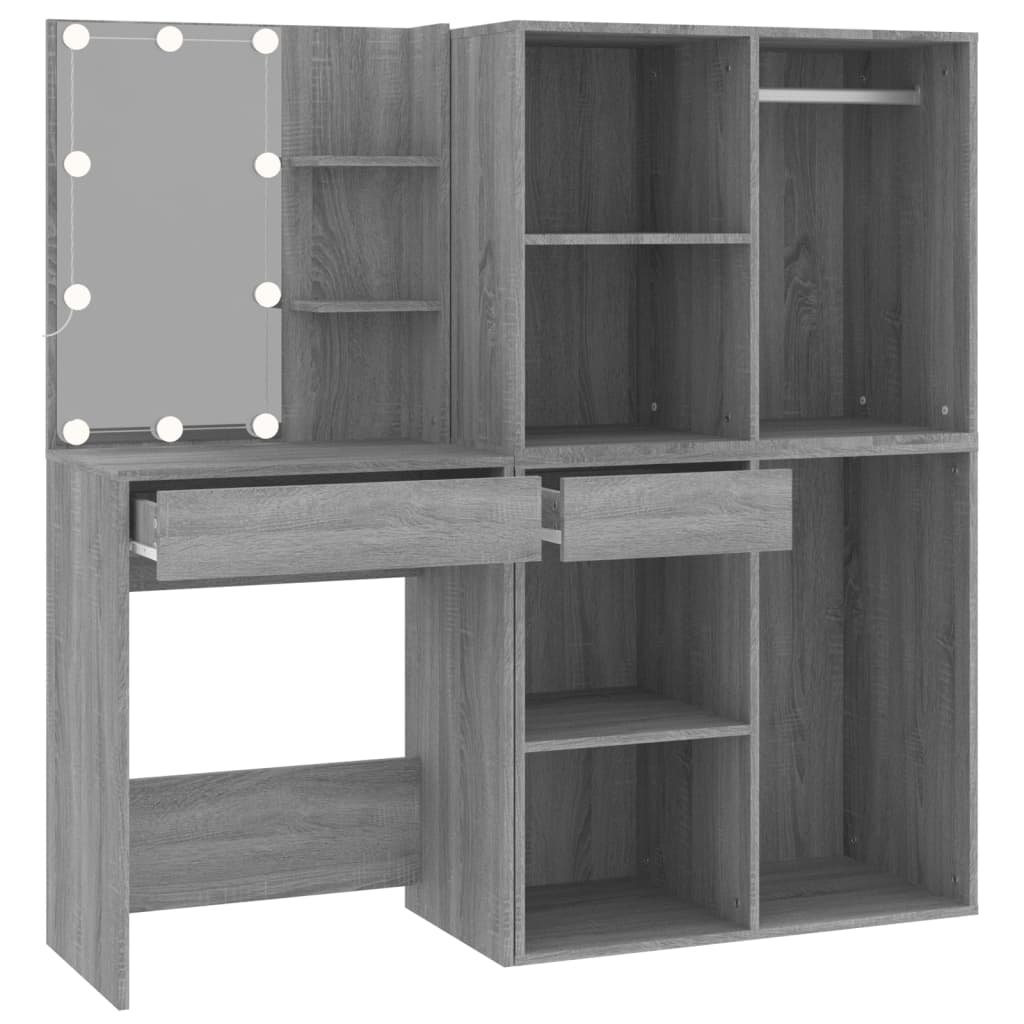 vidaXL LED Dressing Table with Cabinets Grey Sonoma Engineered Wood