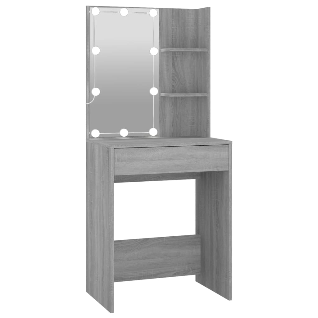 vidaXL LED Dressing Table with Cabinets Grey Sonoma Engineered Wood