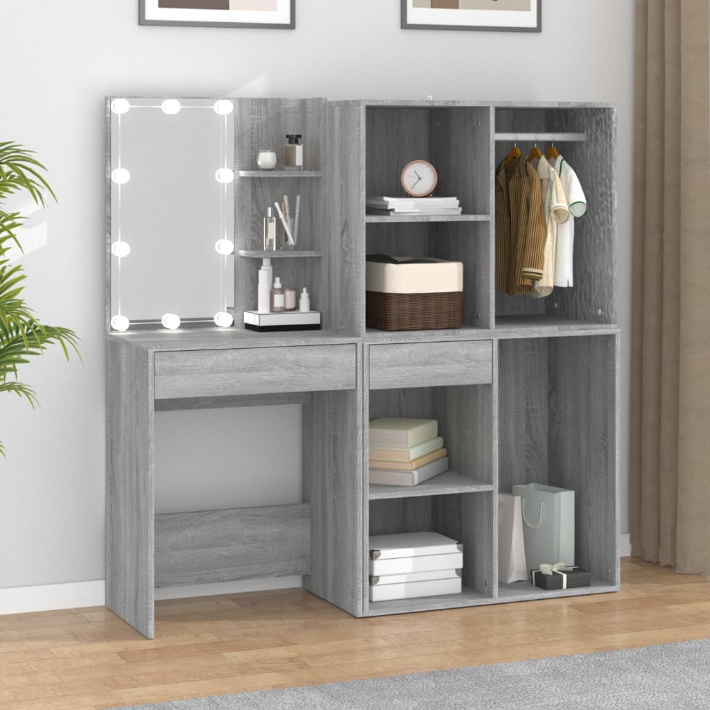 vidaXL LED Dressing Table with Cabinets Grey Sonoma Engineered Wood