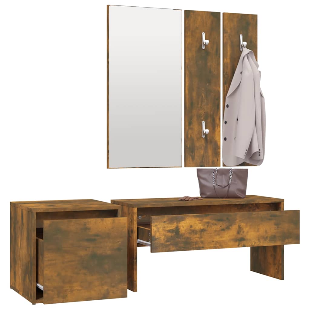 Hallway Furniture Set Smoked Oak Engineered Wood