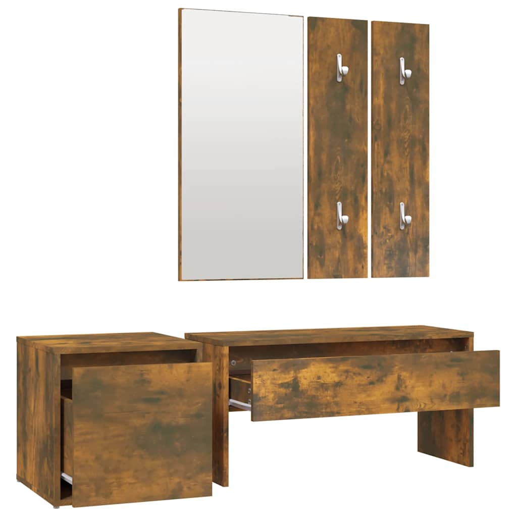 Hallway Furniture Set Smoked Oak Engineered Wood