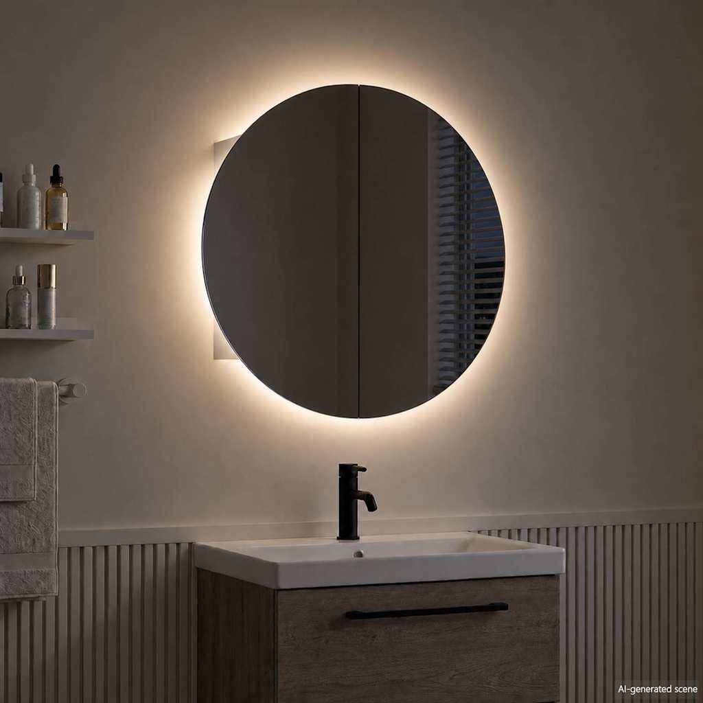 Bathroom Cabinet with Round Mirror&LED White 40x40x17.5 cm