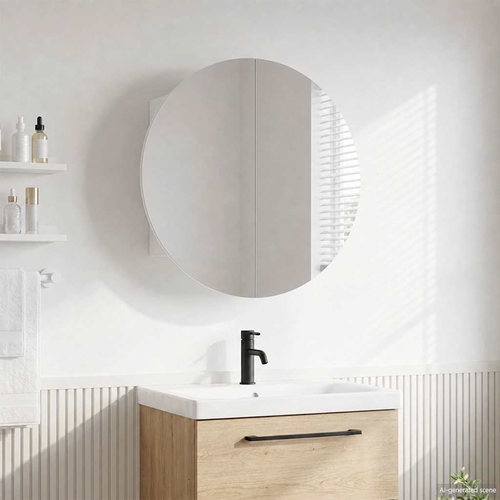 Bathroom Cabinet with Round Mirror&LED White 40x40x17.5 cm