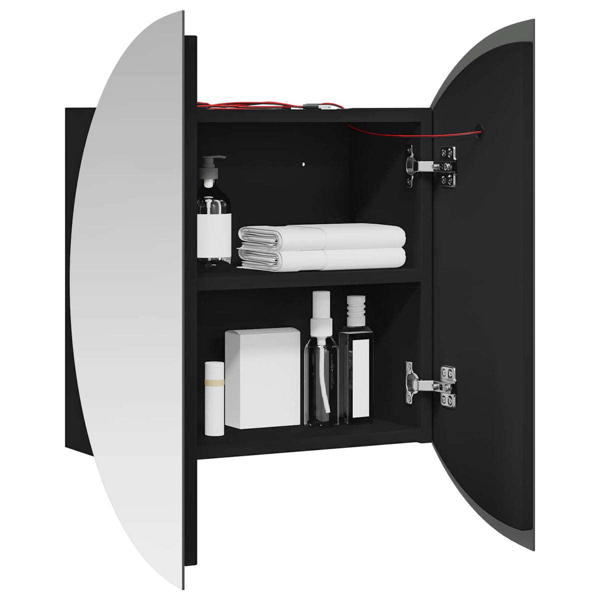 Bathroom Cabinet with Round Mirror&LED Black 40x40x17,5 cm