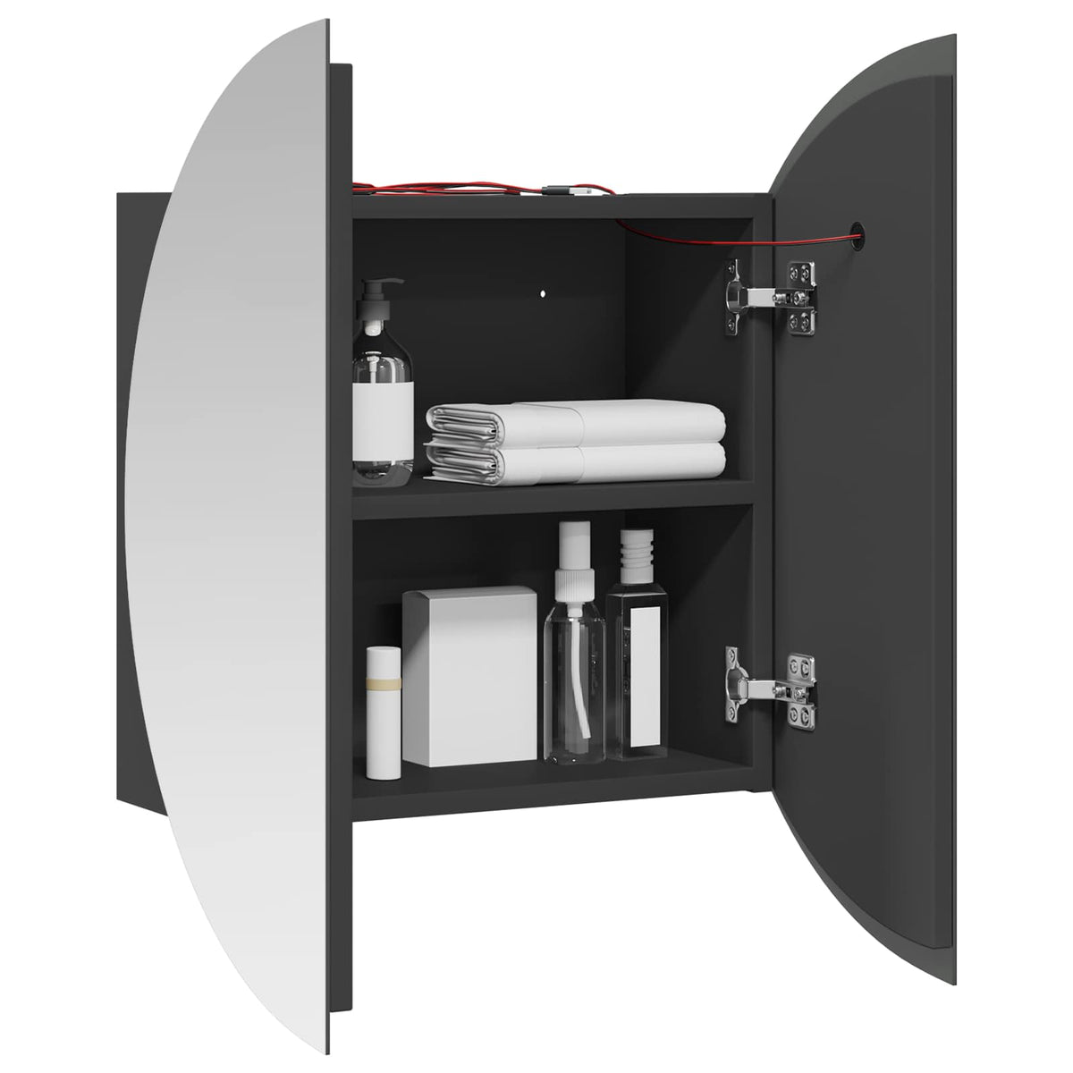 Bathroom Cabinet with Round Mirror&LED Grey 40x40x17,5 cm