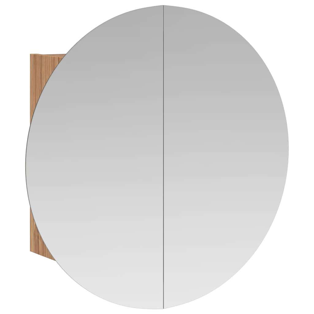Bathroom Cabinet with Round Mirror&LED Oak 40x40x17.5 cm