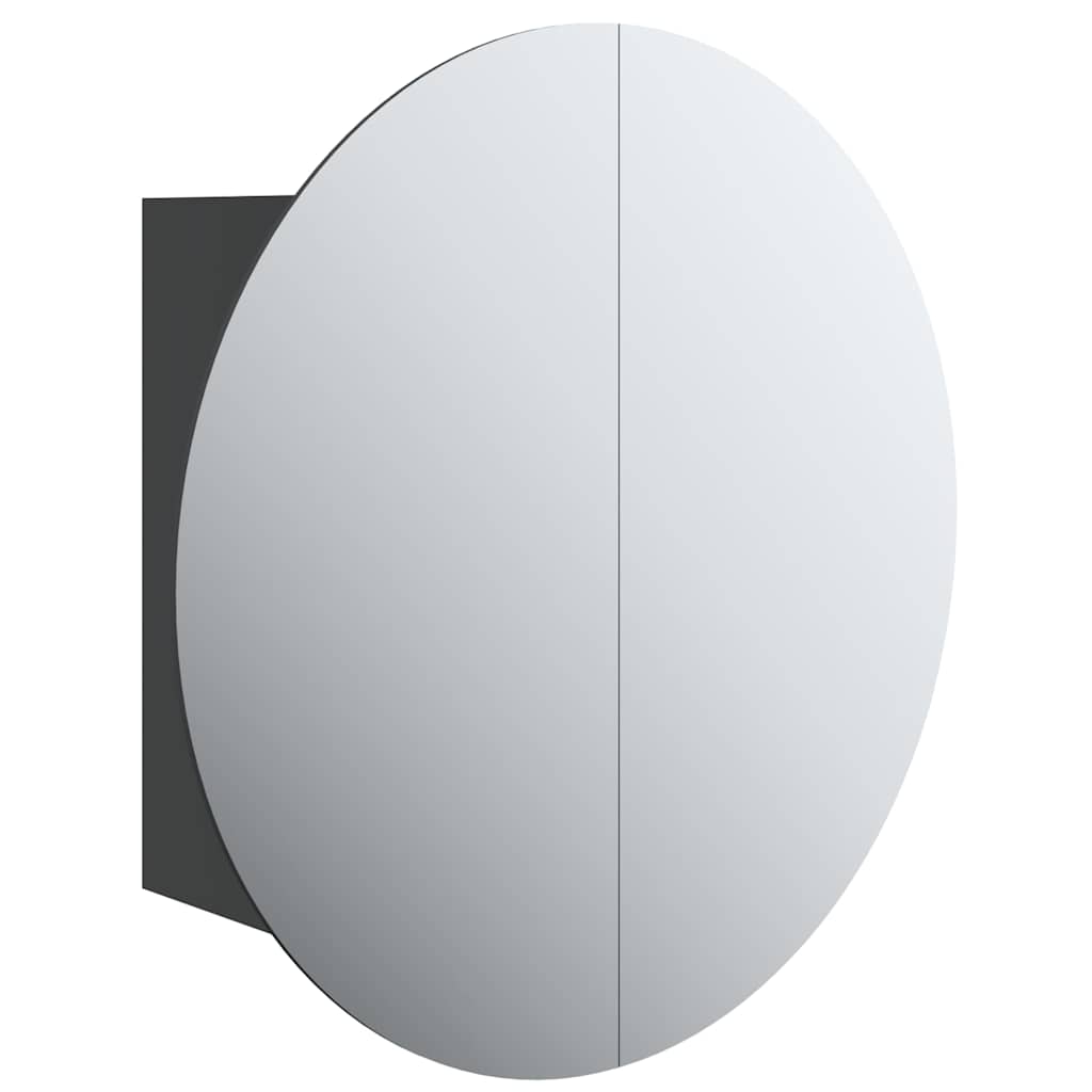 Bathroom Cabinet with Round Mirror&LED Black 47x47x17,5 cm