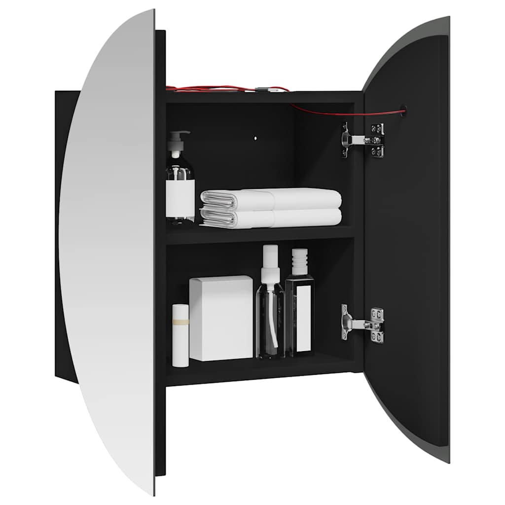 Bathroom Cabinet with Round Mirror&LED Black 47x47x17.5 cm