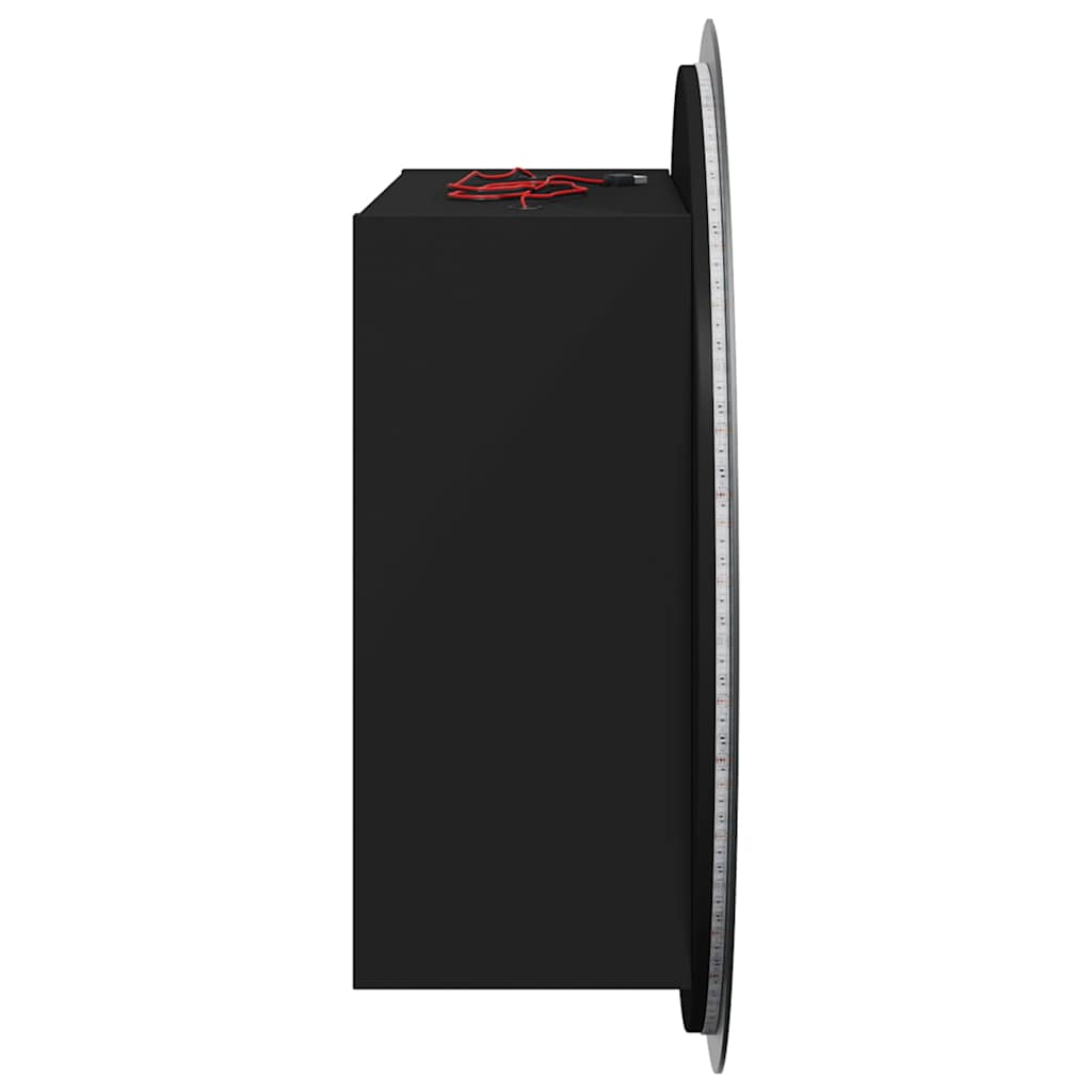 Bathroom Cabinet with Round Mirror&LED Black 47x47x17.5 cm