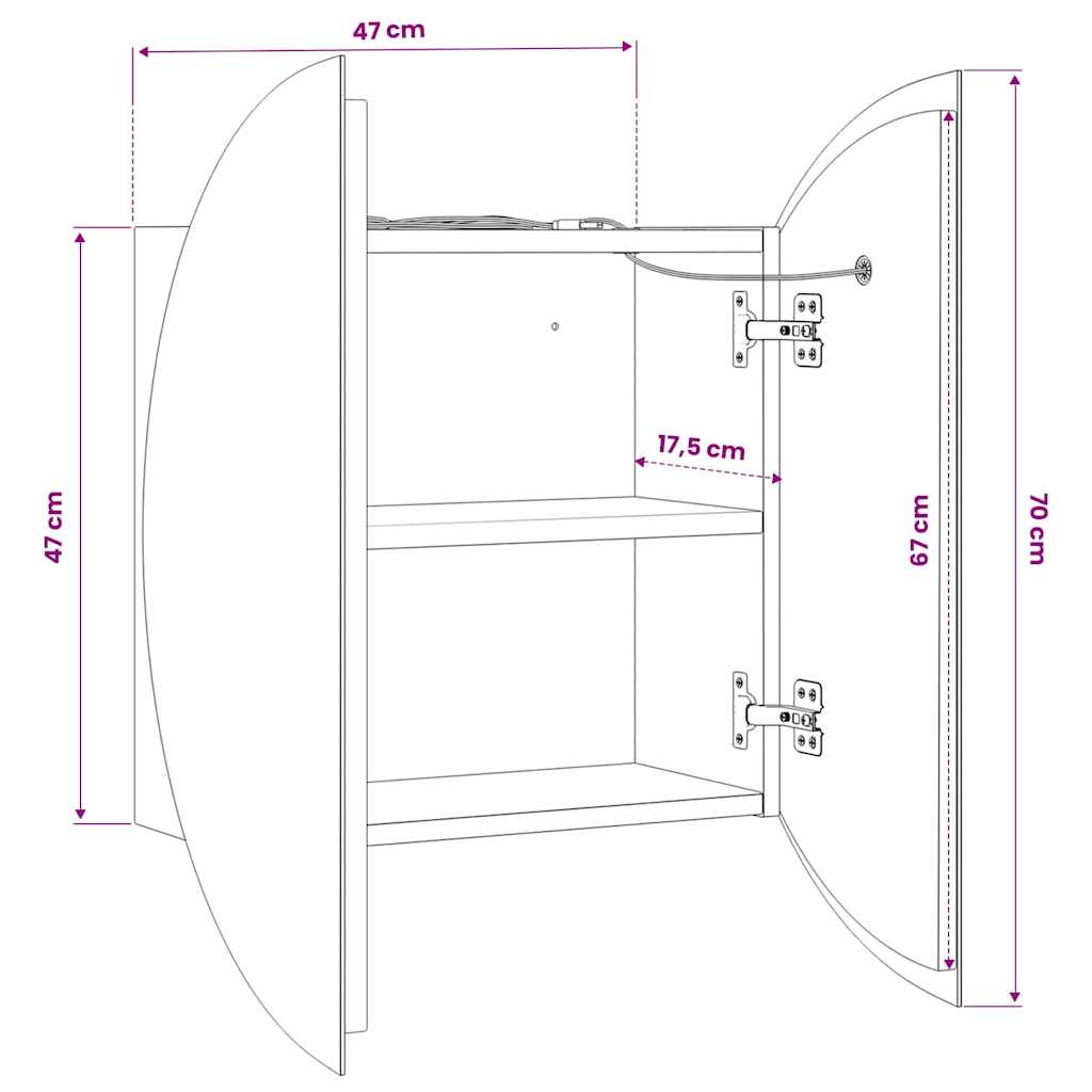 Bathroom Cabinet with Round Mirror&LED Black 47x47x17.5 cm