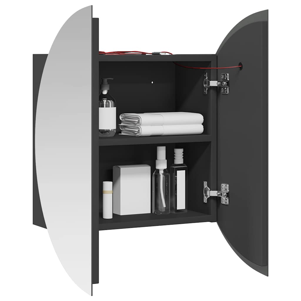 Bathroom Cabinet with Round Mirror&LED Grey 47x47x17.5 cm