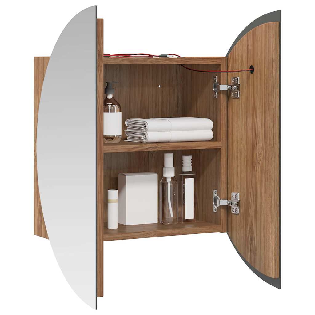 Bathroom Cabinet with Round Mirror&LED Oak 47x47x17.5 cm
