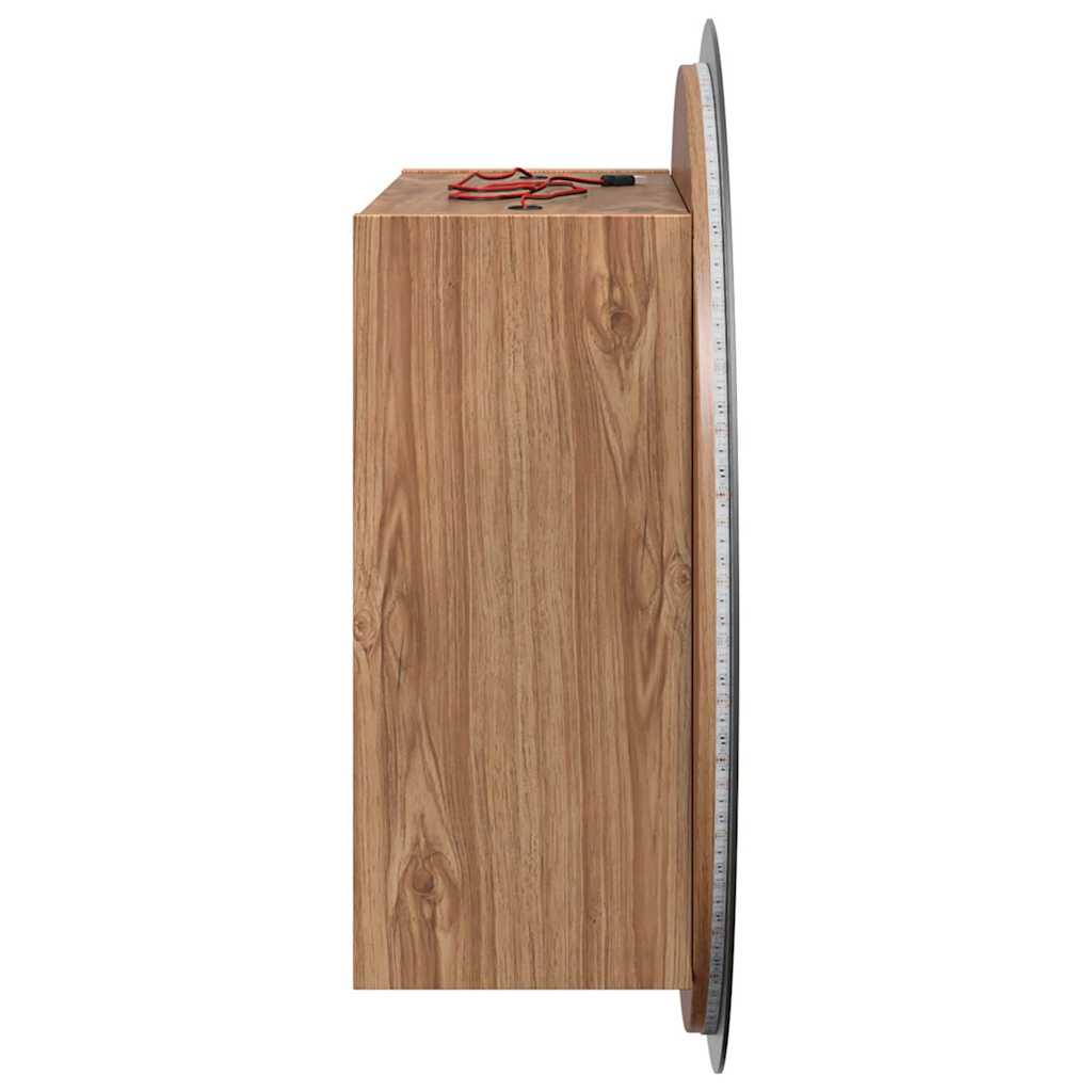 Bathroom Cabinet with Round Mirror&LED Oak 47x47x17.5 cm