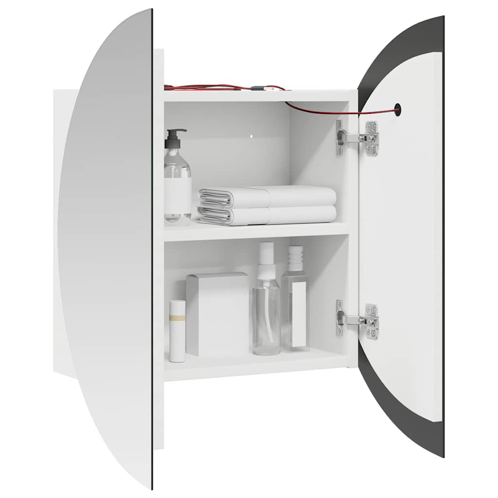 Bathroom Cabinet with Round Mirror&LED White 54x54x17.5 cm