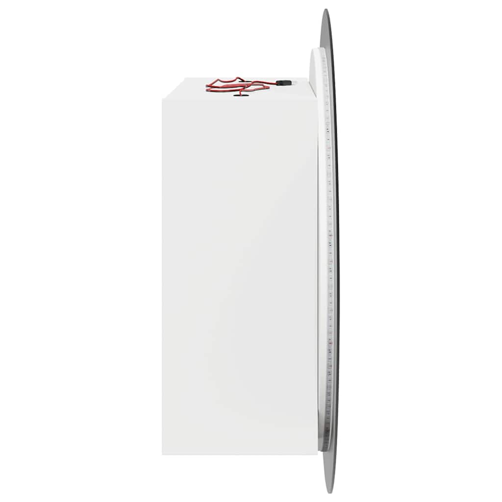 Bathroom Cabinet with Round Mirror&LED White 54x54x17,5 cm