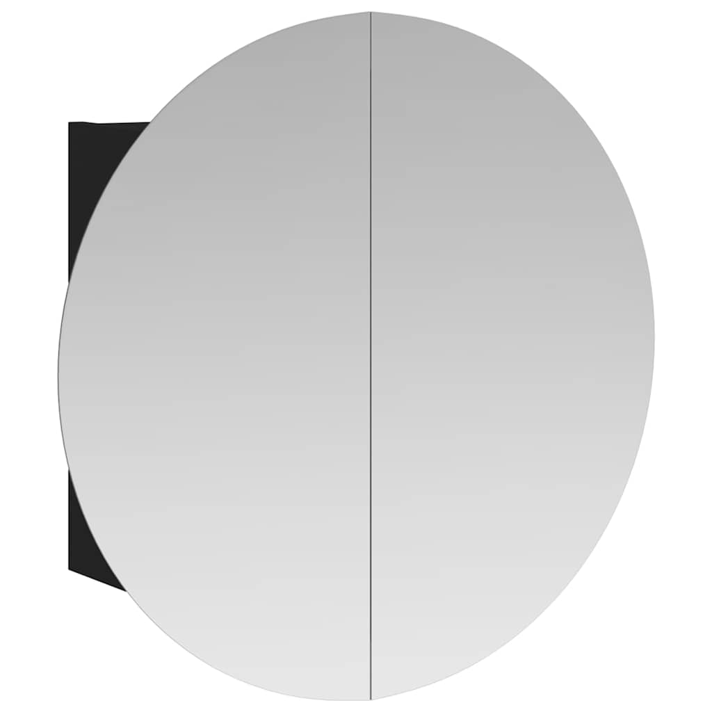 Bathroom Cabinet with Round Mirror&LED Black 54x54x17.5 cm