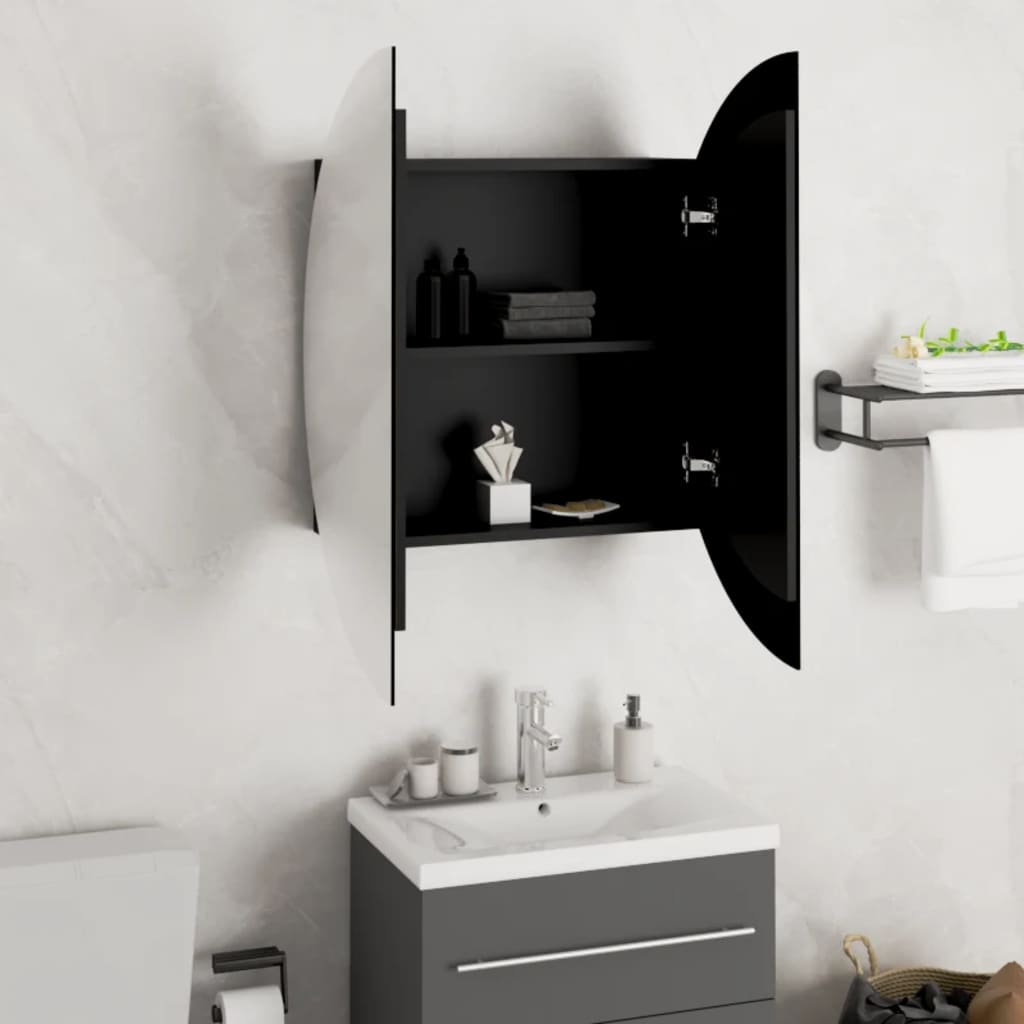 vidaXL Bathroom Cabinet with Round Mirror&LED Black 54x54x17.5 cm