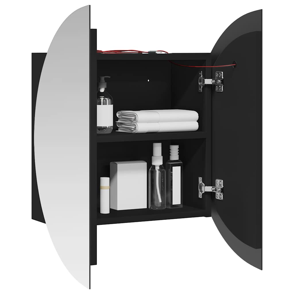 Bathroom Cabinet with Round Mirror&LED Black 54x54x17.5 cm