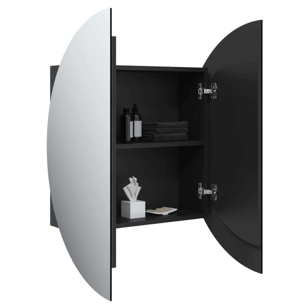 vidaXL Bathroom Cabinet with Round Mirror&LED Black 54x54x17.5 cm