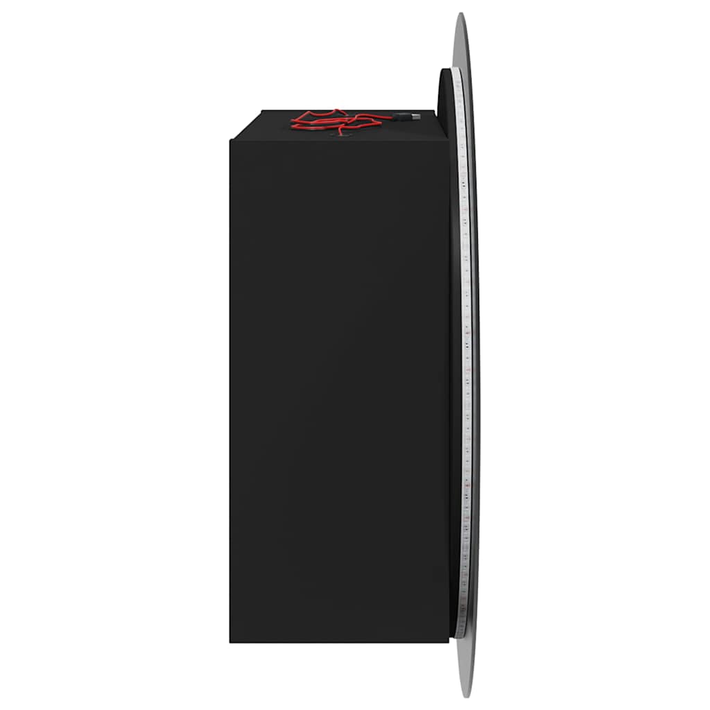 Bathroom Cabinet with Round Mirror&LED Black 54x54x17.5 cm
