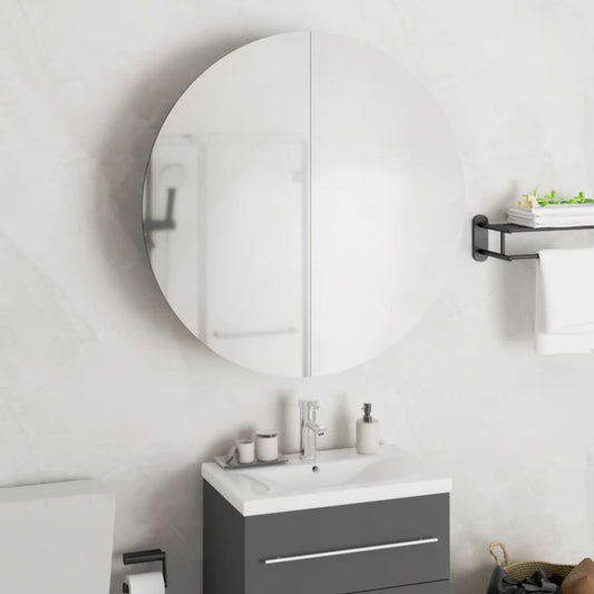 vidaXL Bathroom Cabinet with Round Mirror&LED Black 54x54x17.5 cm