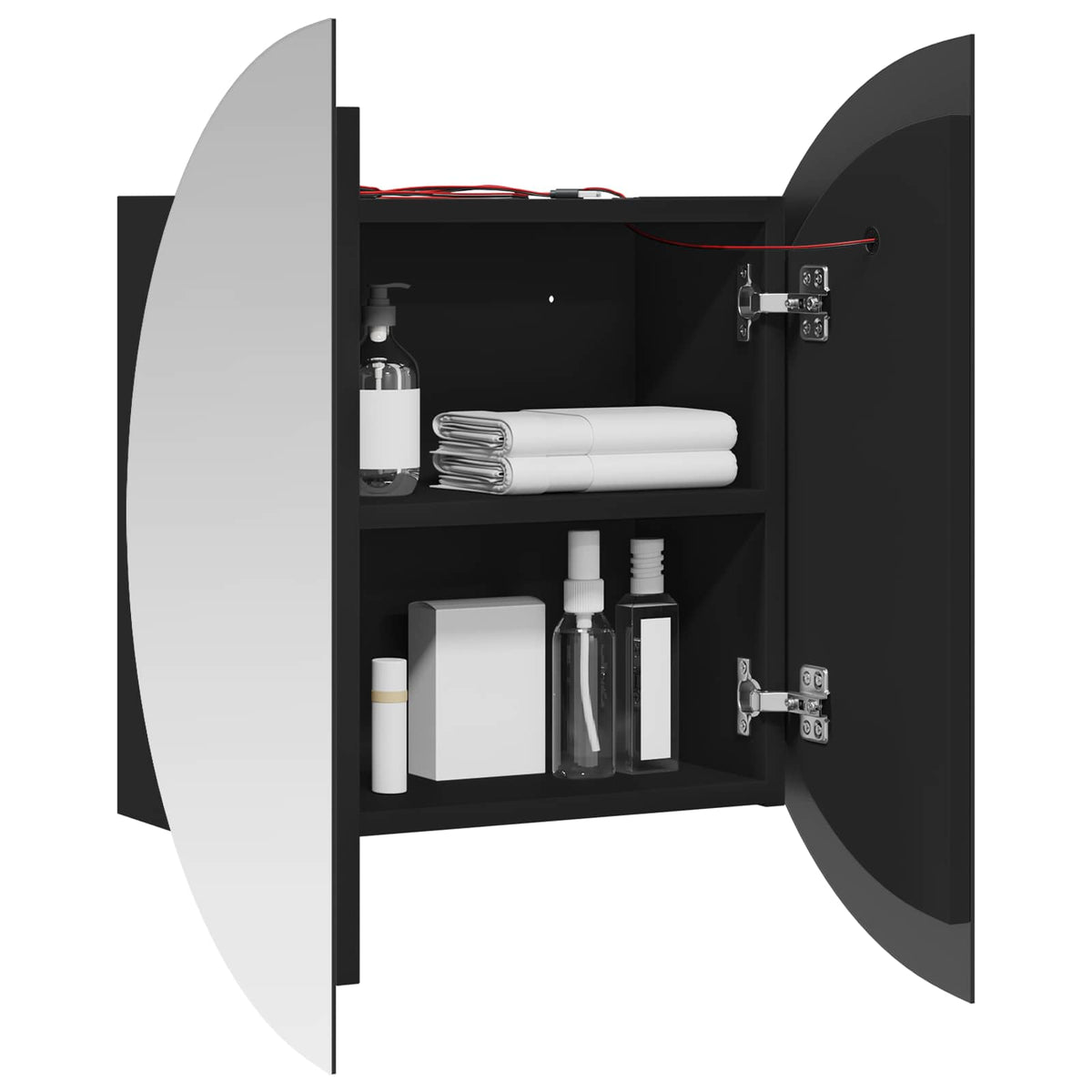 Bathroom Cabinet with Round Mirror&LED Black 54x54x17,5 cm
