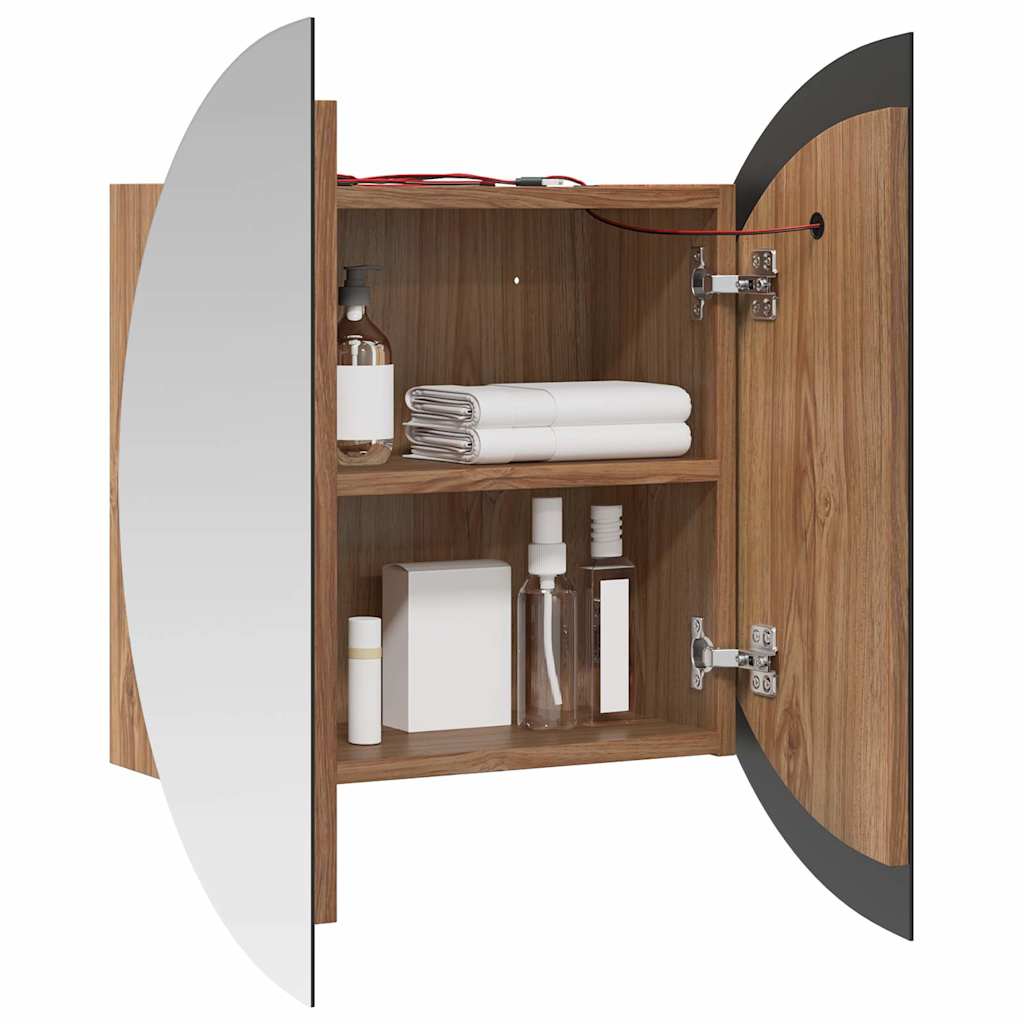 Bathroom Cabinet with Round Mirror&LED Oak 54x54x17.5 cm