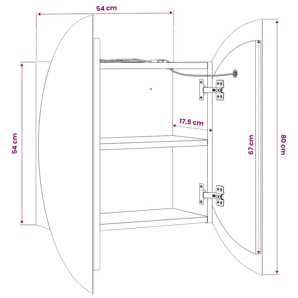 Bathroom Cabinet with Round Mirror&LED Oak 54x54x17.5 cm