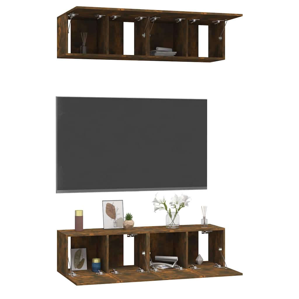 4 Piece Wall-mounted TV Cabinet Set Smoked Oak 60x30x30 cm Engineered Wood