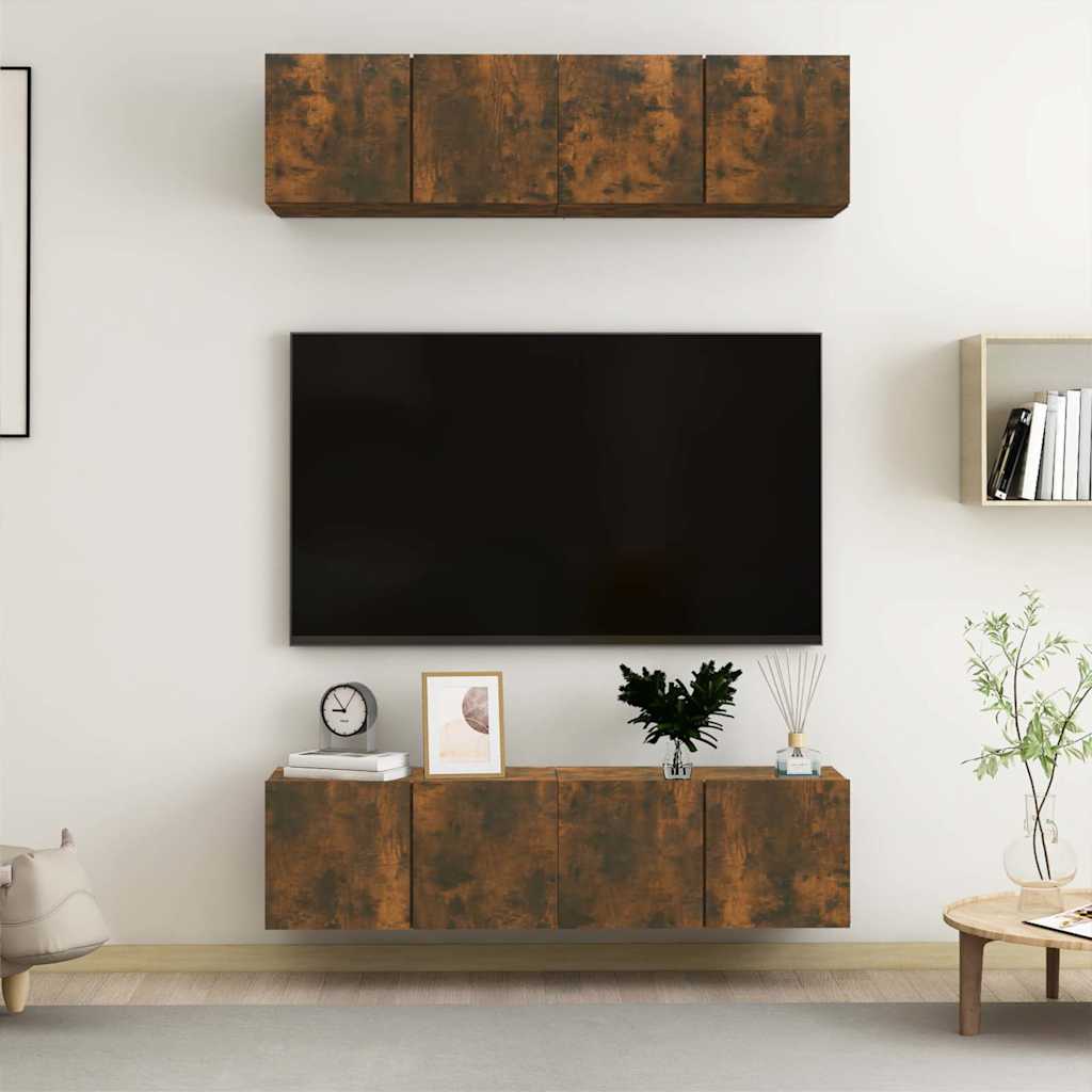 4 Piece Wall-mounted TV Cabinet Set Smoked Oak 60x30x30 cm Engineered Wood
