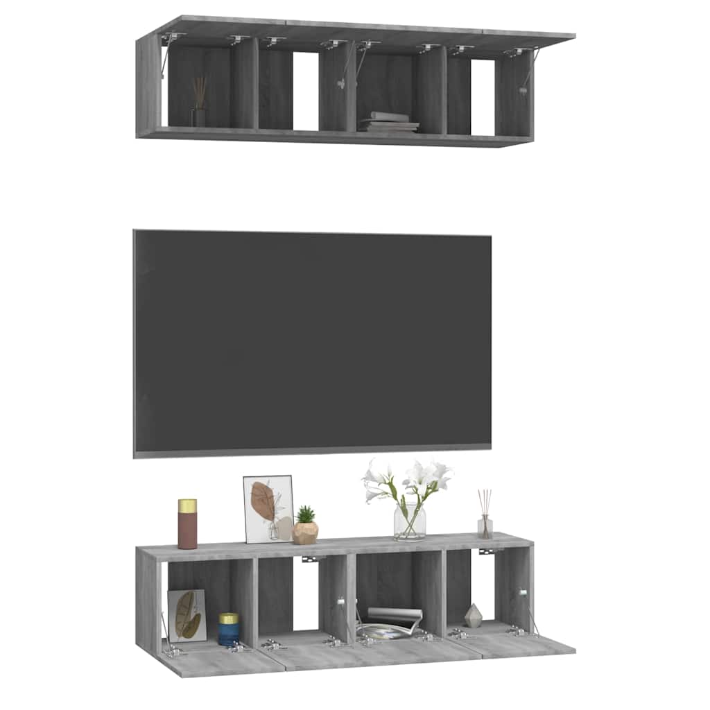 4 Piece Wall-mounted TV Cabinet Set Grey Sonoma 60x30x30 cm Engineered Wood