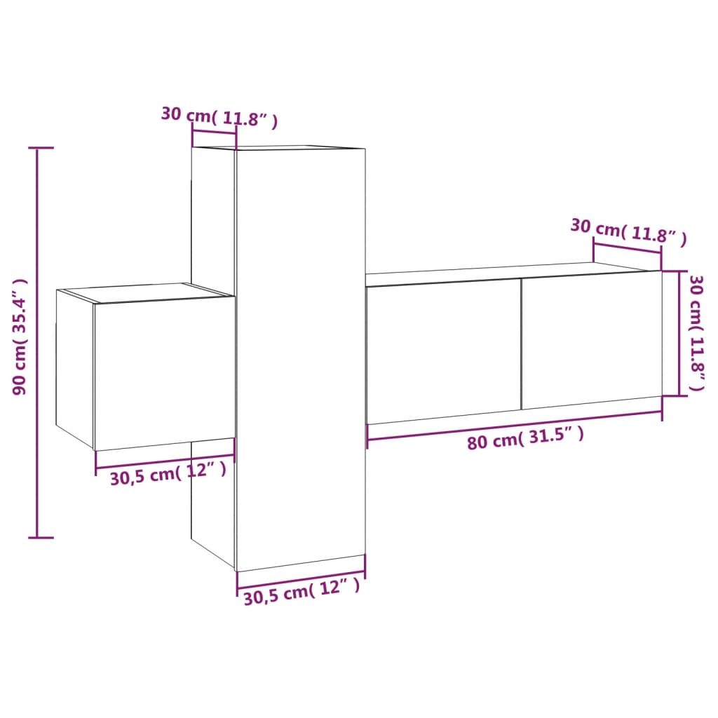 vidaXL 3 Piece TV Cabinet Set Grey Sonoma Engineered Wood