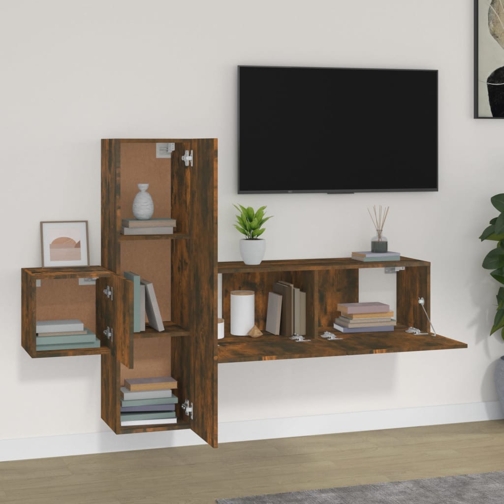 vidaXL 3 Piece TV Cabinet Set Smoked Oak Engineered Wood