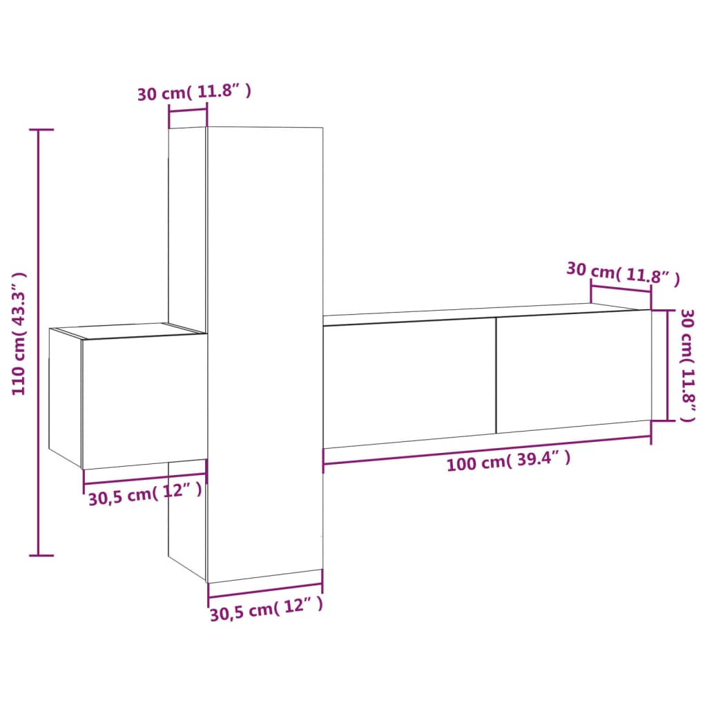 vidaXL 3 Piece TV Cabinet Set Smoked Oak Engineered Wood