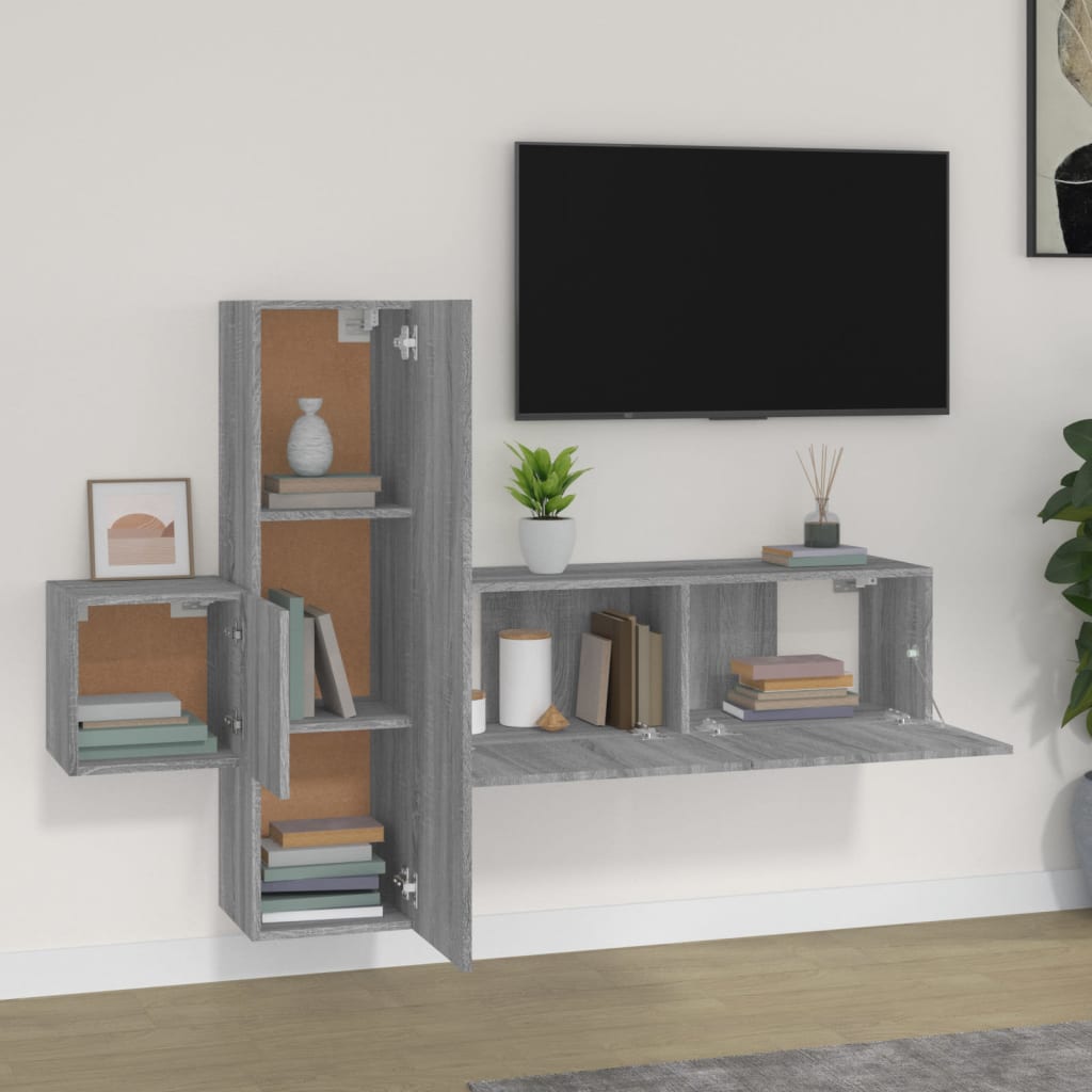 vidaXL 3 Piece TV Cabinet Set Grey Sonoma Engineered Wood