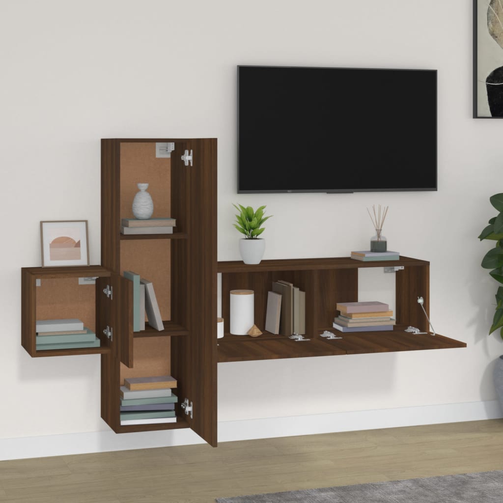 vidaXL 3 Piece TV Cabinet Set Brown Oak Engineered Wood